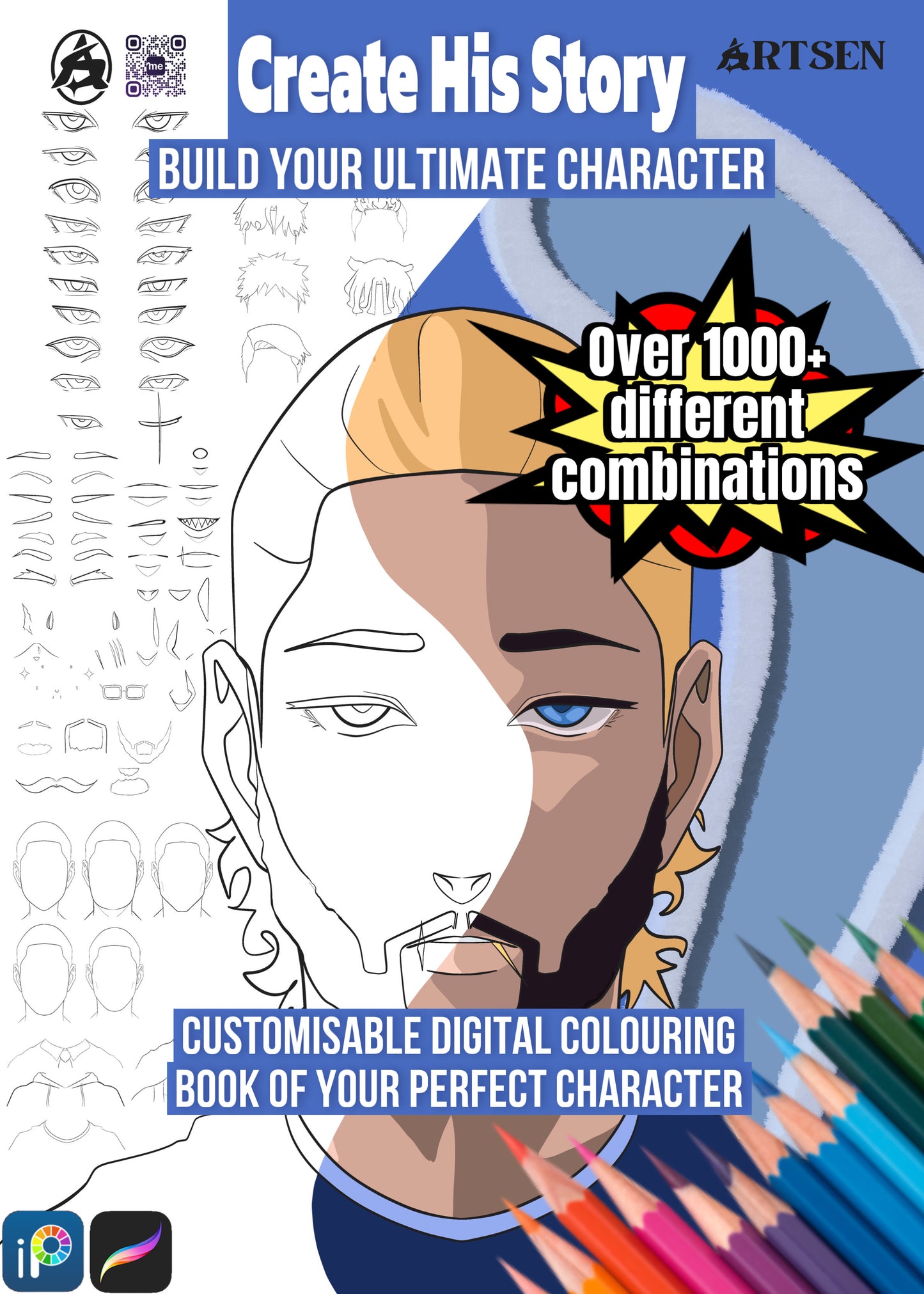 Customisable Male Character Digital Colouring Book